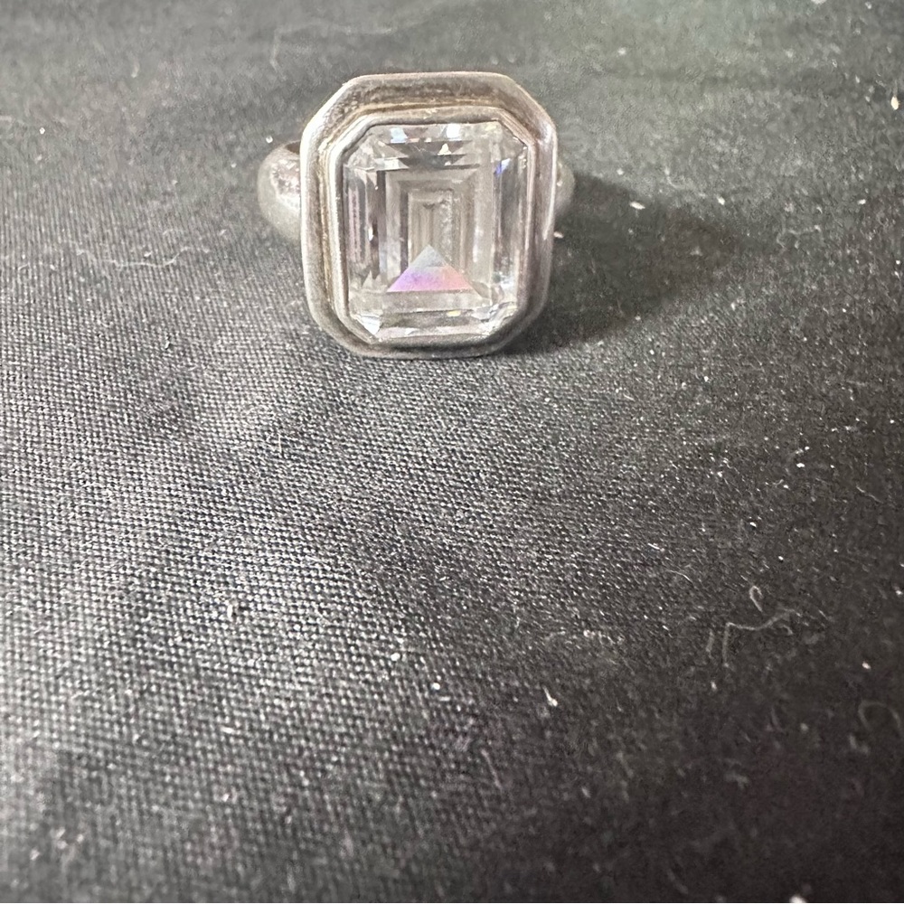 Diamonique 3 carat stone set in sterling silver ring